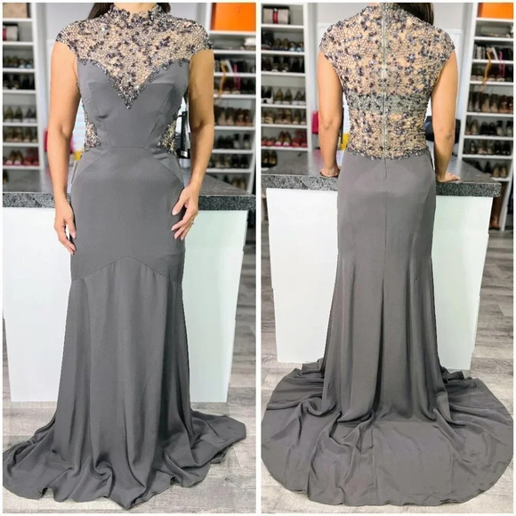 NWT Monique Lhuillier Gray Luxury Pageant Formal Gown $5995 - Picture 2 of 15